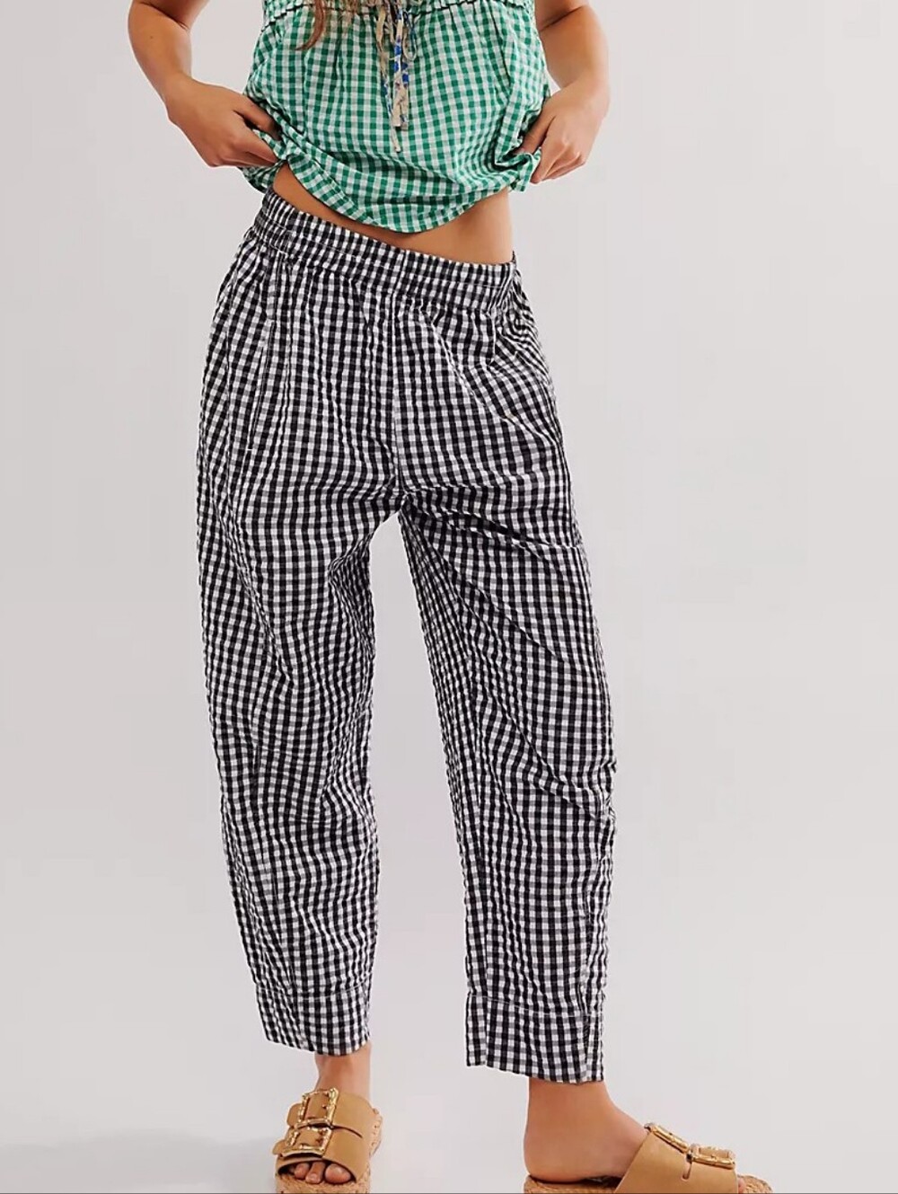 Free People Plaid Gingham Wide Leg Arc Pants Size M - Picture 2 of 13